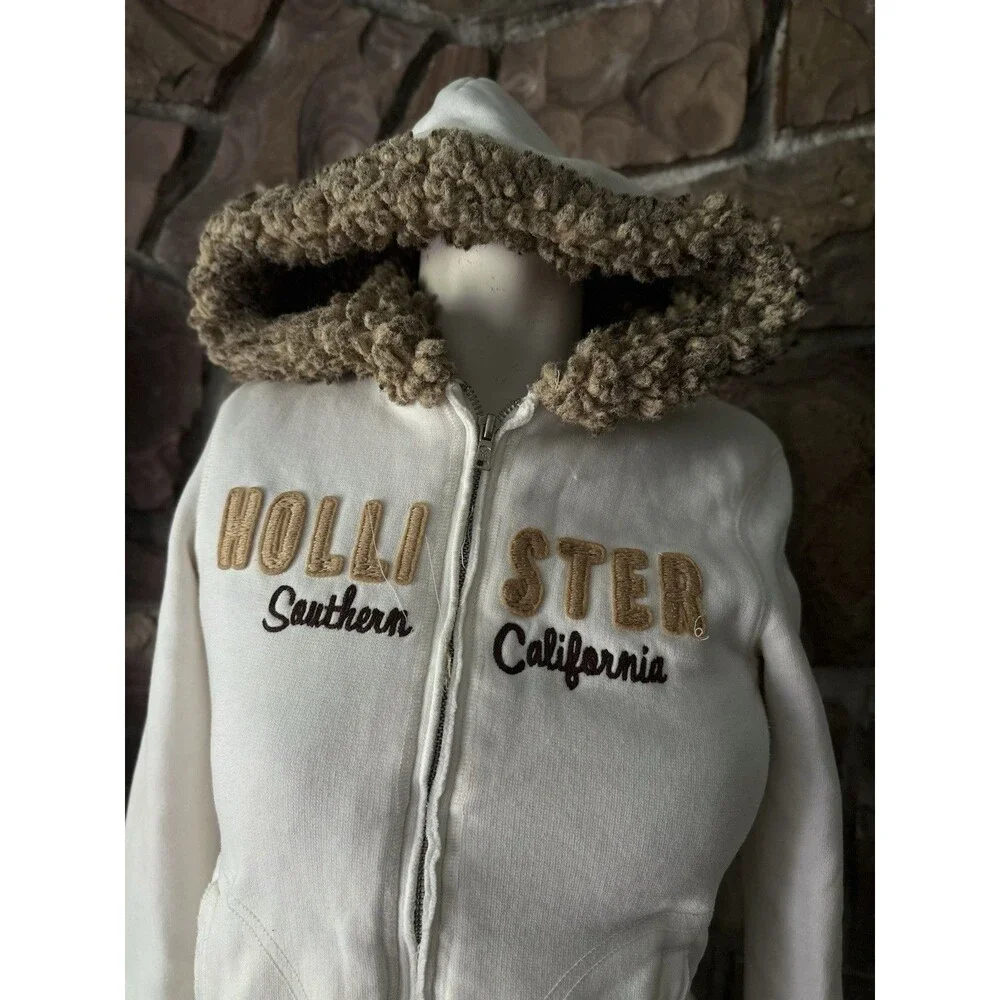 Hollister Vintage Faux Fur Lined Heavyweight Y2K Hoodie Zip Up Sz M. Teen‎ Size